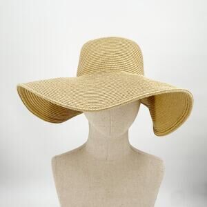 J.Crew tan khaki Floppy paper straw sun Hat beach shade coastal casual boho